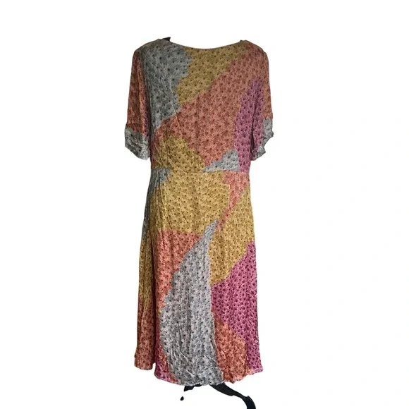 Anthropologie Varun Bahl Catria Floral Midi Dress Pink Yellow Blue Patchwork - Picture 3 of 5